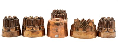 Lot 169 - Six Victorian copper jelly moulds, including a...