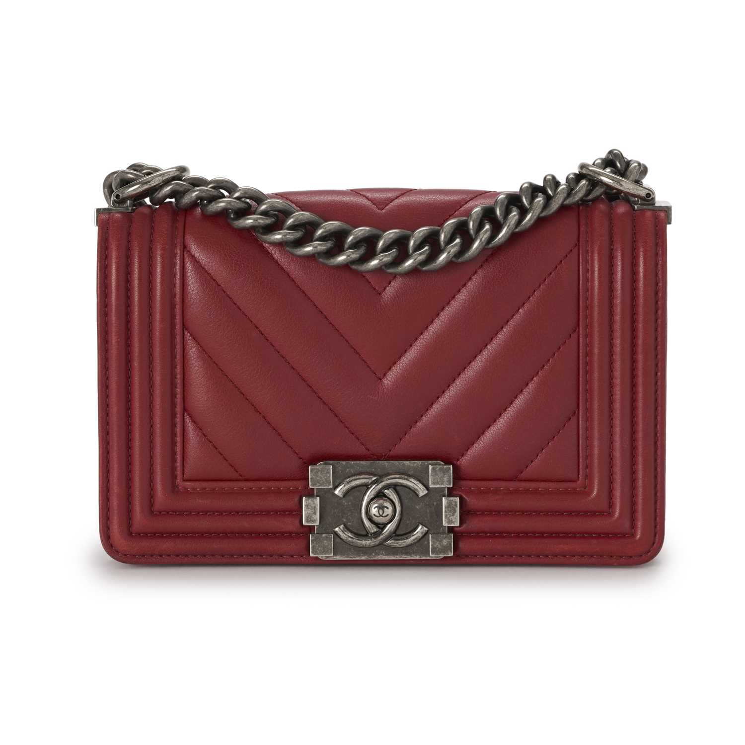 Lot 221 - Chanel, a chevron quilted Small Boy handbag.