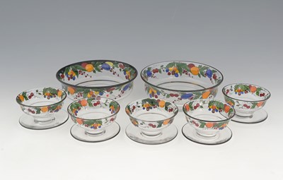 Lot 439 - Stuart, an Art Deco enamelled glass fruit set,...