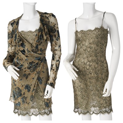 Lot 339 - Valentino Boutique, a vintage runway lace mini dress and Fil Coupe wrap.