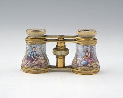 Lot 163 - A pair of gilt metal and enamelled opera...