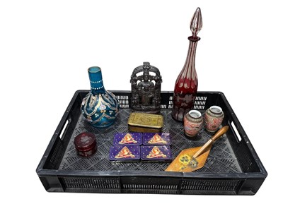 Lot 30 - A mixed tray of Bohemian glass, treen and...