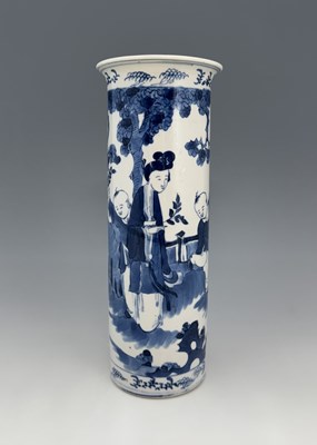Lot 353 - A Chinese blue and white sleeve vase, Kangxi...