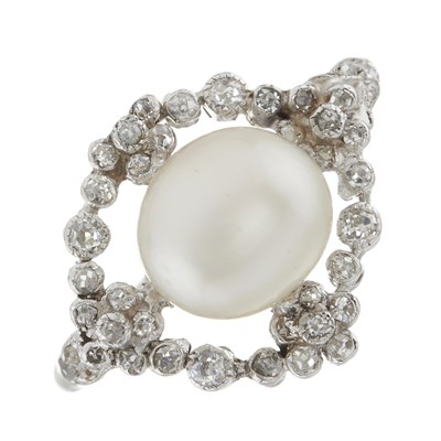 Lot 40 - An early 20th century natural pearl and diamond floral dress ring