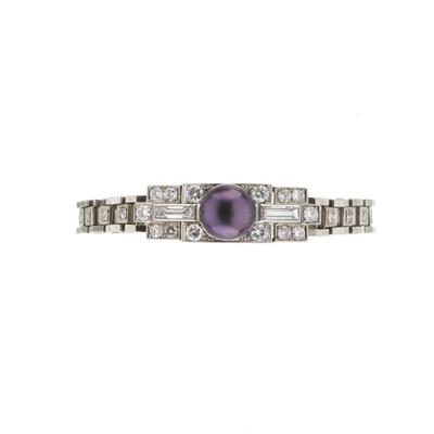 Lot 108 - A mid 20th century black pearl and diamond bracelet