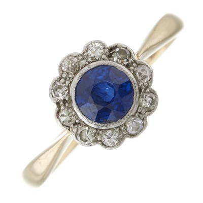 Lot 11 - An early 20th century 18ct and platinum, sapphire and diamond cluster ring