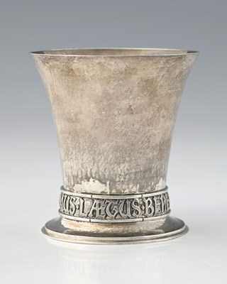 Lot 72 - Omar Ramsden, an Arts and Crafts silver motto...