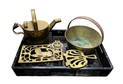 Lot 36 - Collection of brassware, to include trivets,...