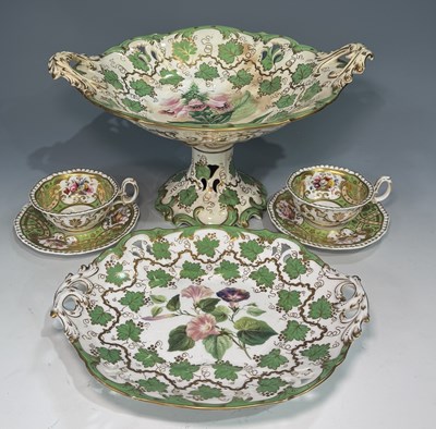 Lot 139 - Staffordshire floral dessert tazzas, hand...
