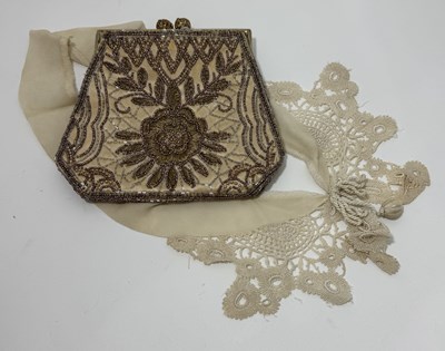 Lot 197 - A beaded silk evening purse together with a...