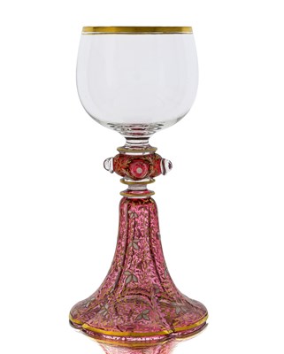 Lot 409 - A Bohemian gilt and enamelled part ruby glass...