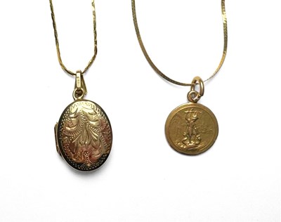 Lot 443 - Two 9ct gold pendants, with chains