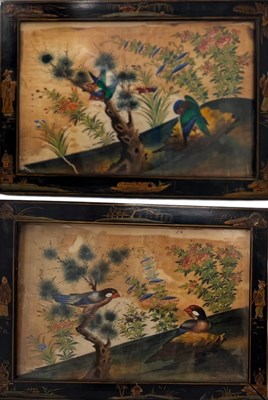 Lot 361 - Two Chinese ornithological landscape paintings,...