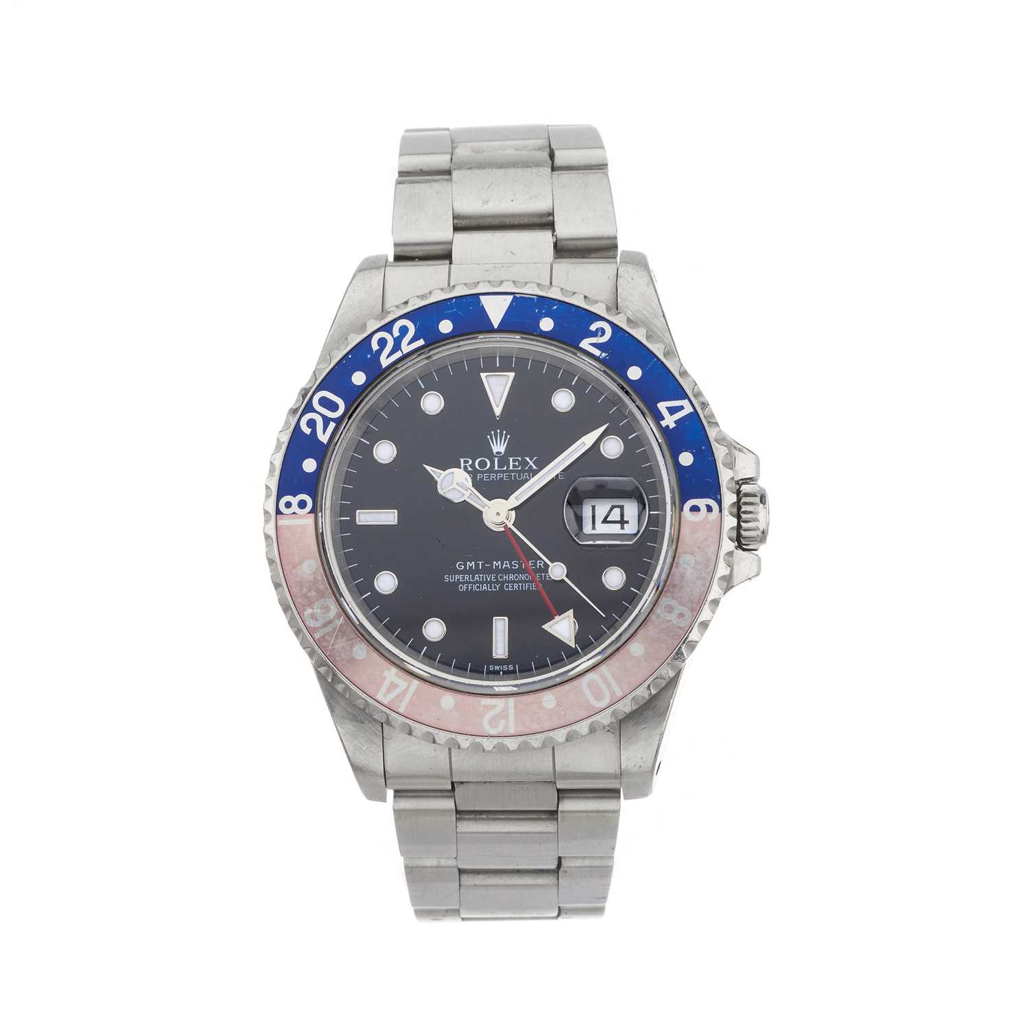 Lot 264 - Rolex, a stainless steel Oyster Perpetual Date GMT-Master 'Swiss only' bracelet watch