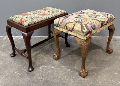 Lot 562 - Two stools, a mahogany example, drop in...