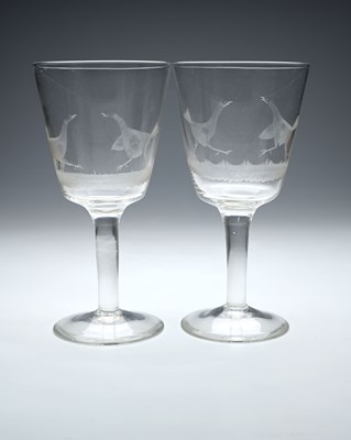 Lot 406 - A pair of engraved glass goblets, late 19th or...