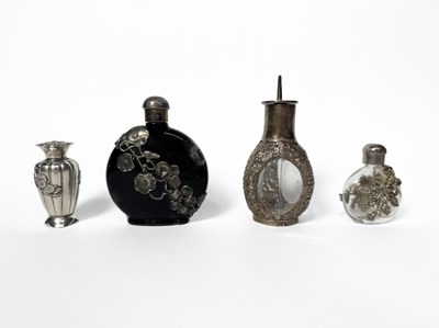 Lot 492 - A small Japanese white metal perfume bottle,...