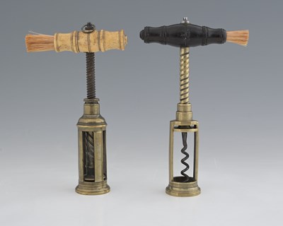 Lot 150 - Two Thomason type dual action corkscrews, open...