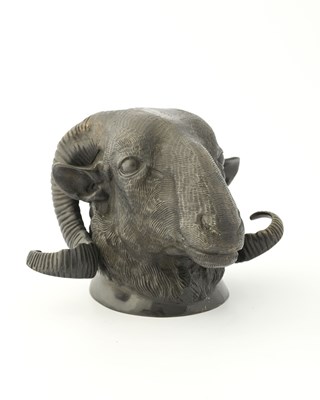 Lot 158 - A bronze sculptural ram's head wall fixing,...