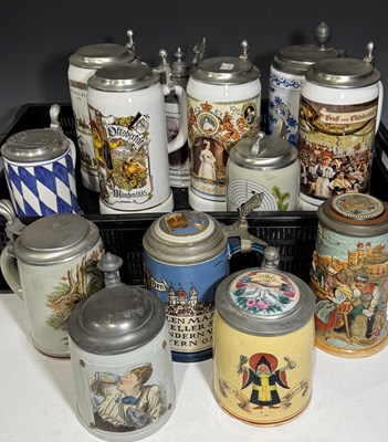 Lot 9A - A collection of German steins, all with hinged...