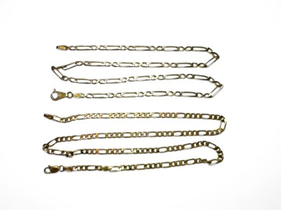 Lot 442 - Two 9ct gold figaro-link chain necklaces