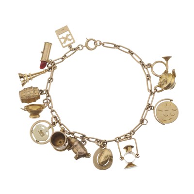 Lot 157 - A 9ct gold charm bracelet