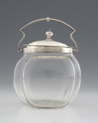 Lot 402 - A Victorian silver and glass biscuit barrel,...