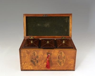 Lot 191 - A George III satinwood tea caddy, circa 1790,...