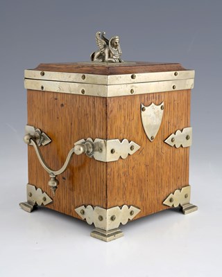 Lot 189 - An oak tobacco casket, circa 1890, cube form,...