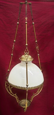Lot 514 - A Dutch brass ceiling hanging oil lamp, late...