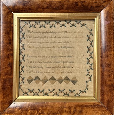 Lot 360 - A 19th century sampler, fruiting vine...