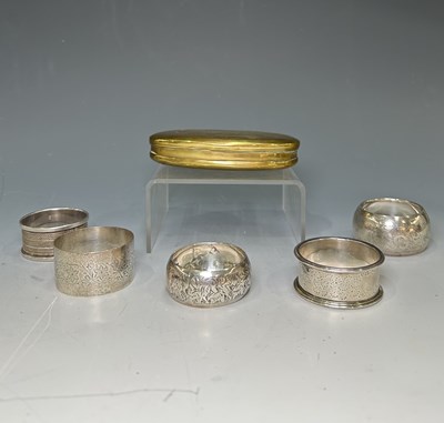 Lot 220 - Five silver napkin rings, 80g, together with...