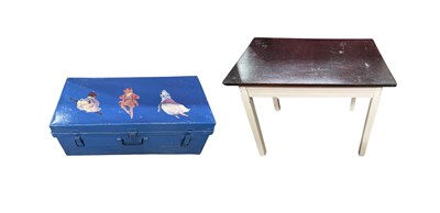 Lot 583 - An early mid century metal trunk with snap...