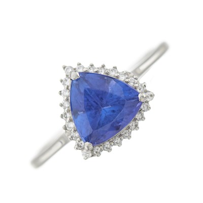 Lot 50 - A platinum tanzanite and diamond cluster ring