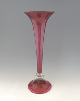 Lot 400 - A large Victorian cranberry glass trumpet vase,...