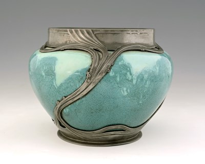 Lot 123 - Orivit, a Jugendstil pewter mounted ceramic...