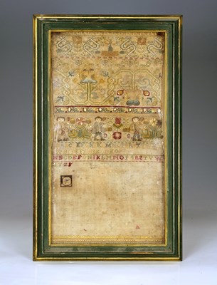 Lot 140 - A mid 17th century band sampler with raised...