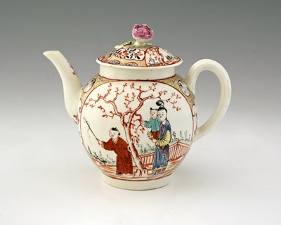 Lot 609 - A Worcester polychrome teapot, circa 1765,...