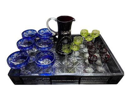 Lot 43 - Bohemiam flash cut glass stemware including...