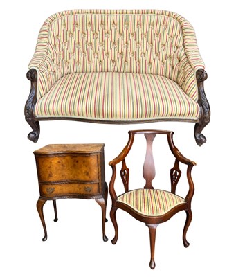 Lot 612 - A small 19th century sofa, mahogany framed, on...
