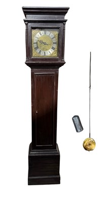 Lot 584 - An oak chain-driven long case clock, roman...