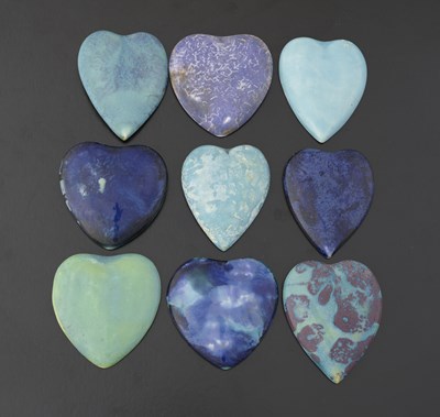 Lot 518 - Ruskin Pottery, a collection of nine heart...