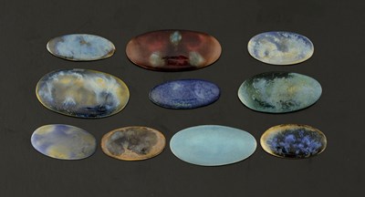 Lot 516 - Ruskin Pottery, ten souffle glazed oval...