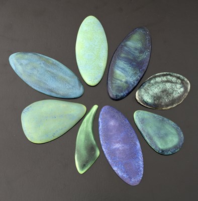 Lot 519 - Ruskin Pottery, eight souffle glazed plaques,...