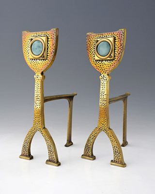 Lot 107 - A pair of Arts and Crafts cast brass and...