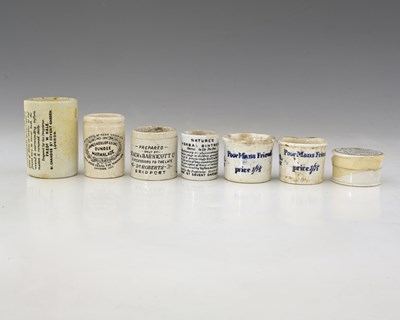Lot 182 - Six cylindrical ointment and other pots...