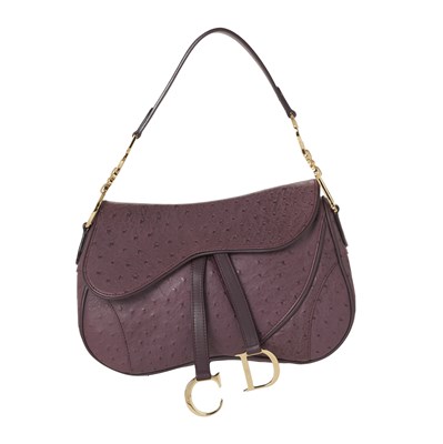 Lot 360 - Christian Dior, an Aubergine Ostrich Double Saddle bag.