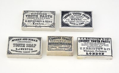 Lot 180 - Five rectangular toothpaste pot lids,...