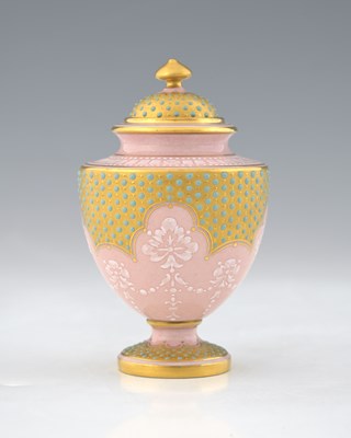 Lot 589 - A Coalport jewelled pate sur pate toy vase and...