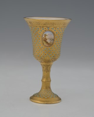 Lot 588 - A Coalport scene painted jewelled toy chalice...